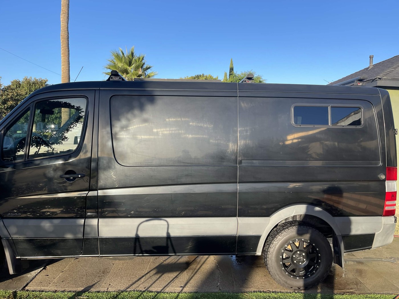 Black Sprinter van before Anthony AutoSpa ceramic coating preparation and detailing